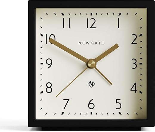 NEWGATE® ‘Equinox’ Contemporary Cube Alarm Clock in Black Soft Touch Silicone Finish, and Silent Sweep Movement with Digital beep Alarm Sound. Ideal for Bedside, desks and mantels. (Cream Dial)