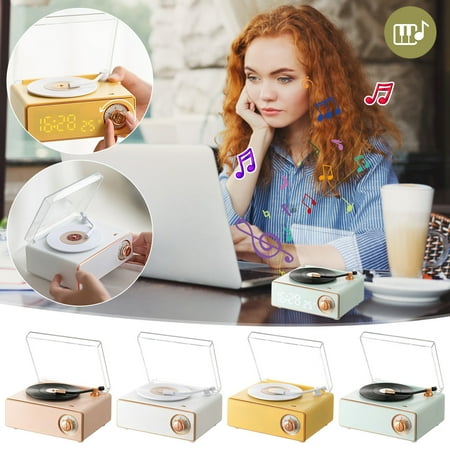 New Vintage Vinyl Bluetooth Audio And Alarm Clock Vintage Phonograph Bluetooth Speaker Black Glue Wireless Charging Card Bluetooth Audio Phonograph Gift Clearance Sales Today Deals Prime