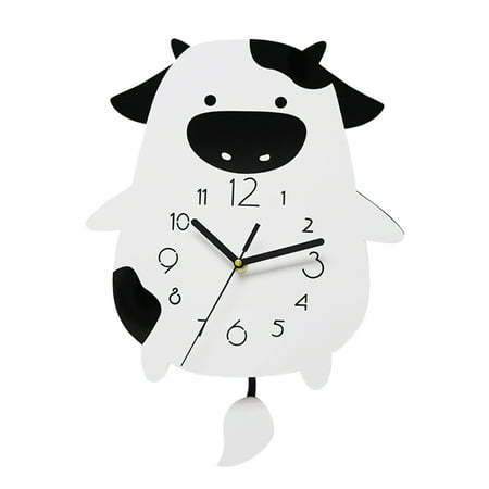 NUOLUX Wall Clock Clock Cow Hanging Room Kids Farmhouse Artcartoon Farm Mute Silent Sweep Animal Classroom Kitchen 3D Art