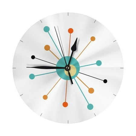 Orange Turquoise Atomic Age Starburst Mid Century Wall Clock - 10 Inch Silent Non-Ticking Wall Clocks -Country Retro Rustic Style Decorative For Living Room Kitchen Home Bathroom Bedroom