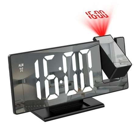 ORIA Projection Digital Alarm Clock, Electronic LED Clock with USB Charger Ports, 7.8 Mirror Digital Desk Alarm Clock with Temperature, 4 Adjustable Brightness, for Bedroom, White