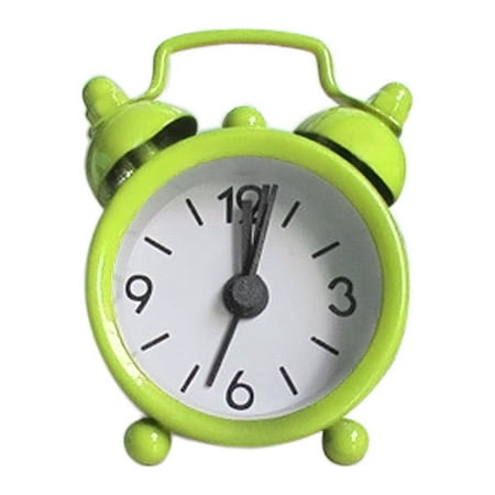 Prolriy Clock Creative Clock Cute Small Alarm Metal Alarm Clock Small Electronic Mini Clock Green