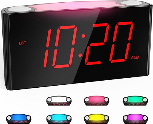 ROCAM Digital Alarm Clock - 7.5 Large Red Led Display, Loud Alarm, 7 Colored Night Light, Snooze, Dimmer, Dual USB Charger Ports, Battery Backup, 12/24 Hours for Bedrooms, Kids, Heavy Sleepers, Home