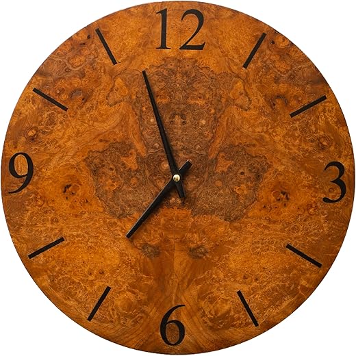 Rustic Wall Clock | Wooden Wall Clock with Unique European Walnut Burl Pattern | Silent Non Ticking Clock |Handmade Decorative Wall Clocks Battery Operated for Kitchen & Living Room Decor