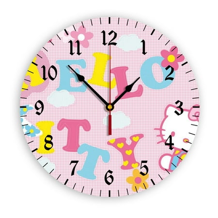 Sanrio Hello Kitty Wall Clock with Clear Glass Dial Silent and Non-Ticking, Suitable for Bedroom, Office, School, Home and Living Room as a Gift Or Decoration, Large Size 12 Inches