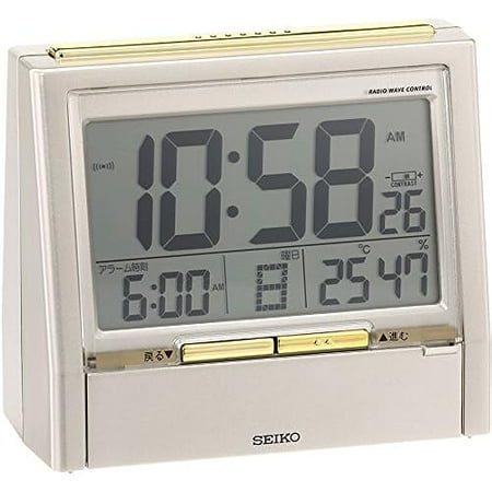 Seiko Clock Alarm Clock TALK LINER Talk Liner Voice Time Signal Voice Alarm Bilingual Switching Calendar Temperature Humidity Display Radio Digital Light Gold Pearl DA206G SEIKO