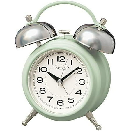 Seiko Clock Table Clock 01: Light Green Body Size: 17.8 x 14.2 x 8.4 cm Alarm Clock Analog Twin Bell Retro KR508M