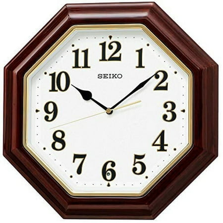 Seiko Clock Wall Clock Dark Brown Wood Shiny Diameter 34.4 x 34.4 x 4.8 cm Radio Analog Octagonal Wooden Frame KX251B// Battery