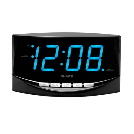 Sharp Digital Alarm Clock Jumbo 2” Bright Blue LED High Display High/Low Alarm Volume