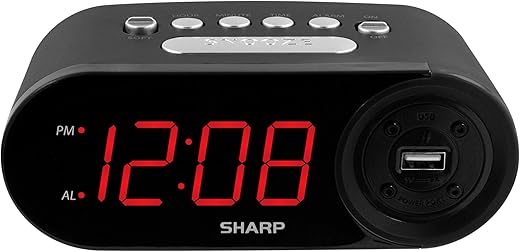 Sharp Digital Easy to Read Alarm Clock with 2 AMP High-Speed USB Charging Power Port - Charge Your Phone, Tablet with a high Speed Charge! Simple, Easy to Use Operation, Midnight Black