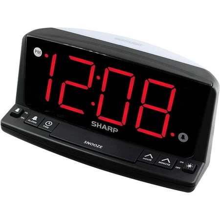 SHARP LED Digital Alarm Clock – Simple Operation - Easy to See Large Numbers, Built in Night Light, Loud Beep Alarm with Snooze, Bright Big Red Digit Display