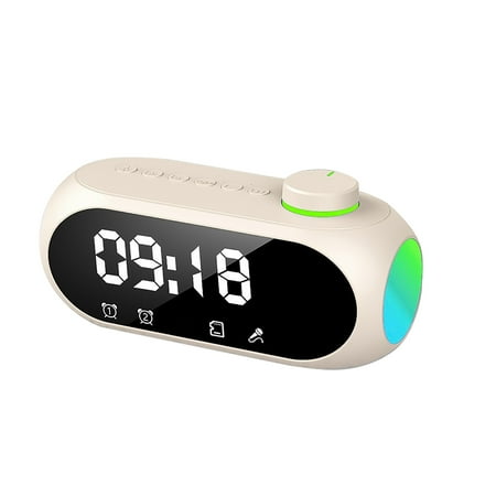 SHENGXINY Alarm Clock Clearance Bluetooth Speaker Bluetooth 5.0 Portable Heavy Bass HiFi Sound Quality Stereo Surround Sound Built-in LED Color Lights Alarm Clock Function FM Radio Function Beige