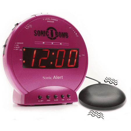 Sonic Alert - Sonic Bomb Dual Alarm Clock with Bed Shaker Vibrator and Digital Display Tecnology - Pink