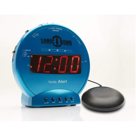 Sonic Bomb Dual Alarm Clock with Bed Shaker, Turquiose | Sonic Alert Vibrating Alarm Clock Heavy Sleepers, Battery Backup | Wake with a Shake