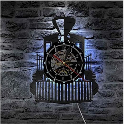 Steam Locomotive Train Wall Clock Steam Engine Vinyl Record Wall Clock Train Locomotive Watch Home Decor Train Enthusiast Gift with led