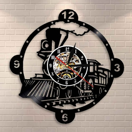 Steam Locomotive Train Wall Clock Vintage Steam Engine Vinyl Record Clock Train Locomotive Wall Decor Train Enthusiast Gift