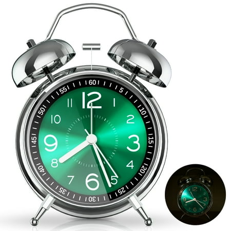 Super Loud Alarm Clock for Heavy Sleepers, 4 inches Twin Bell Alarm Clock with Backlight, Silent Non-Ticking & Luminous dial, Digital Alarm Clocks for Kids, Adults, Bedrooms, Green