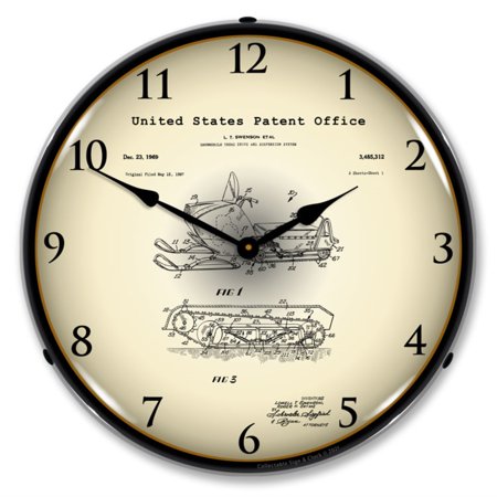 Swenson Snowmobile 1969 Patent LED Wall Clock, Retro/Vintage, Lighted, 14 inch