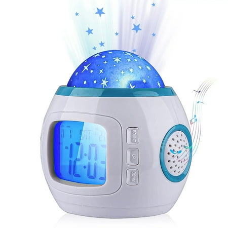 Teenager Room Alarm Clock Projector, TSV Starry Sky Projection Sleep Electronic Clock Night Light with Music Snooze Backlight Calendar Thermometer, Birthday Gift for Boys Girls