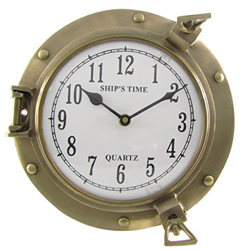 TG,LLC Treasure Gurus Ships Time Solid Brass Porthole Wall Clock Quartz Movement Nautical Coastal Home Decor