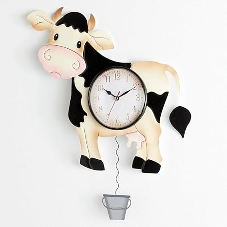 The Lakeside Collection Pendulum Wall Clocks - Rustic Farmhouse Kitchen Clock - Cow