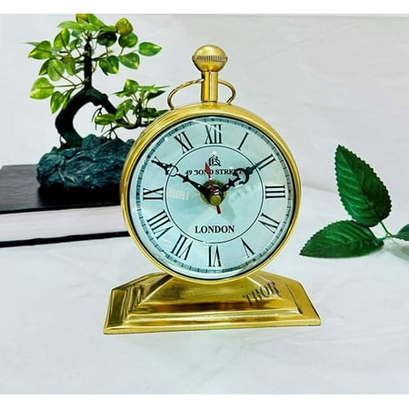 THOR INSTRUMENTS Brass Table Clock Vintage Heavy Single Sided with Compass Desk and Shelf Decoration Antique Marine Design Home Office Decor