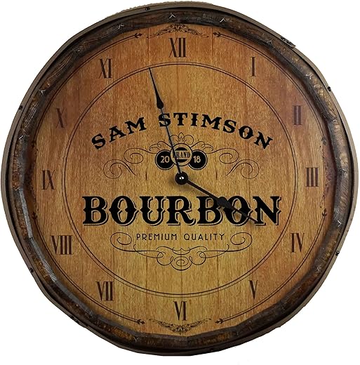 THOUSAND OAKS BARREL Co. Personalized Large Decorative Wall Clock Bourbon Barrel End (21 inch) with High Torque Motor - Rustic Whiskey Bar Decor for Kitchen, Office, Home Bar & Pub (QB_B580)