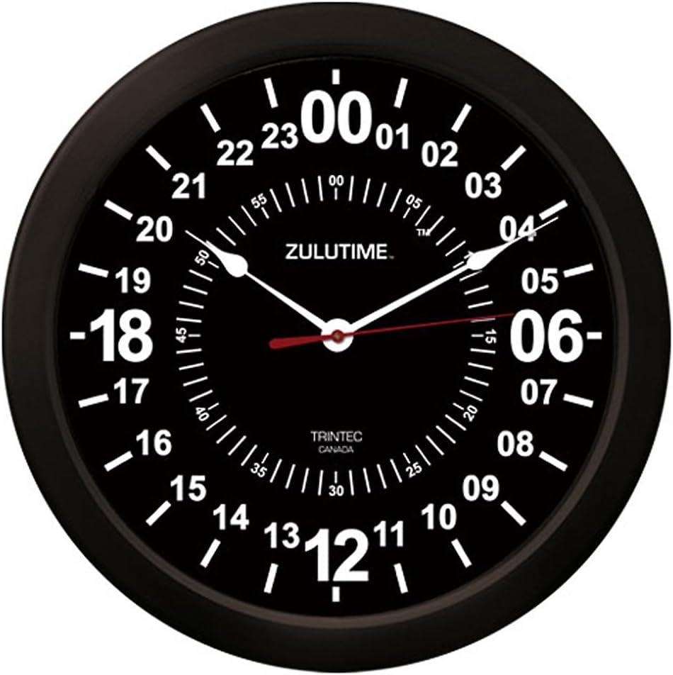 Trintec 24 Hour Military Time SWL Zulu Time Black Wall Clock 10" Dial