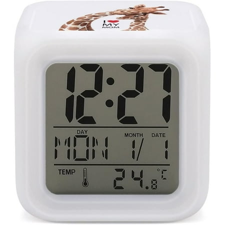 Two Real Giraffes With I Love You Mom Mini Digital Alarm Clocks, Led Night Glowing [3214]