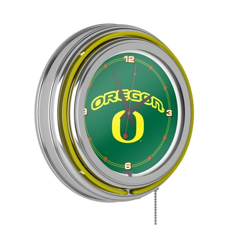 University of Oregon Retro Neon Analog Wall Clock with Pull Chain