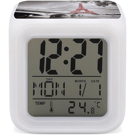 Vintage Retro Pink Eiffel Tower Bridge In Grey Style Mini Digital Alarm Clocks, Led[3208]