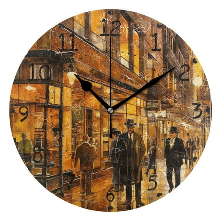 Vintage Style London Streets Round Wall Clock Silent Battery Operated Home Decor for Living Room Bedroom