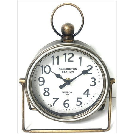 VIP Metal 10 in. Gold Metal Table Clock with Ring