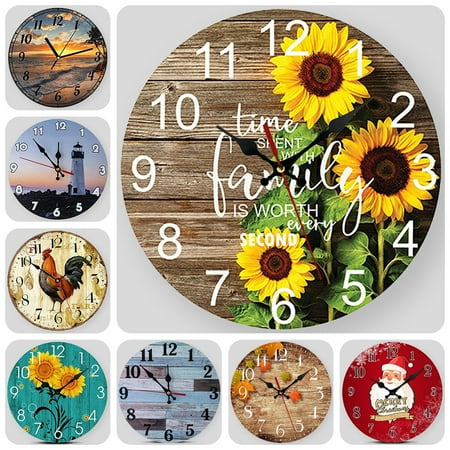 VOCOO Wooden Wall Clock Silent Non-Ticking, Battery Operated, Vintage Round Rustic Coastal Wall Clocks Decorative 10 Inch