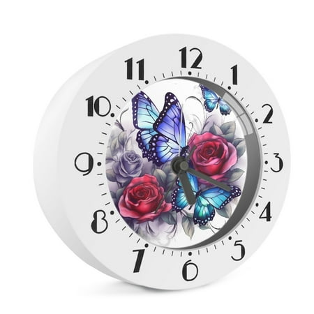 Vodetik Store Blue Butterfly Digital Alarm Clock Battery Operated Silent Non Ticking Clock for Bedrooms