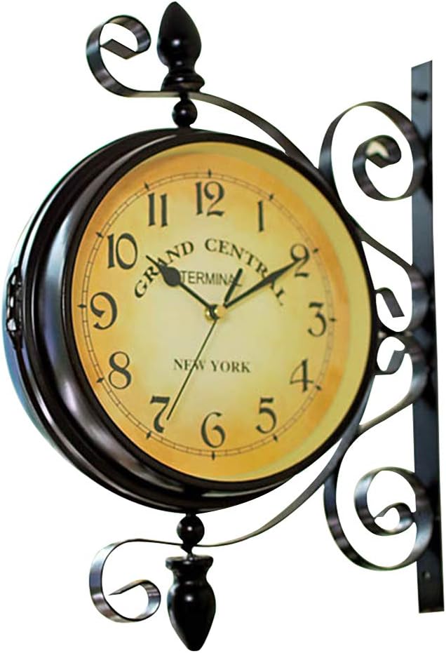 VORCOOL Vintage Double Sided Wall Clock Industrial Wall Clock for Outdoor Decorative Wall Art Antique Decor Wall Office Wall Clock Silent Wall Clock 360 Degree Rotate Central Station Wall Clock