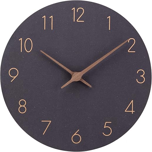 Wall Clock - 12 Inch Silent Wall Clocks Battery Operated Non-Ticking Simple Modern Wood Black Decorative Retro Clocks Decor for Bedroom Living Room Kitchen Home Office Bathroom