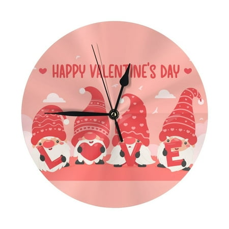 Wall Clock - Gnomes Hold The Letters LOVE 9.8 Inch Silent Non Ticking Modern Round Wall Clocks Battery Operated Classic Clock for Bedroom, Living Room, Office, Home, Kitchen, Bathroom