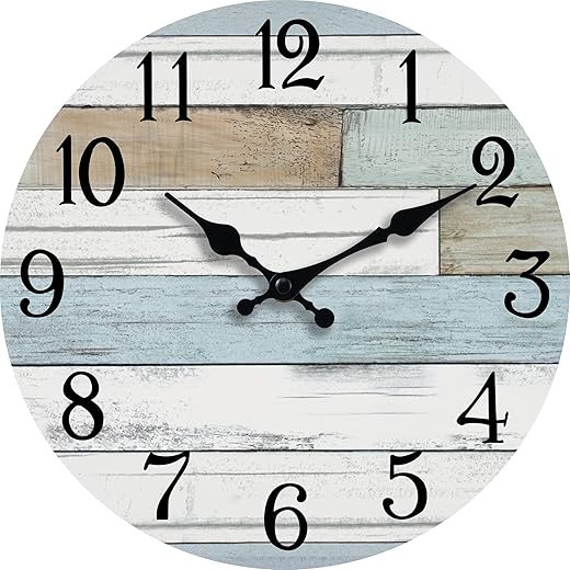 Wall Clock 12 Inch Silent Non Ticking Wall Clocks Battery Operated Coastal Design Country Rustic Retro Decorative for Bathroom Kitchen Living Room(12 Inch)