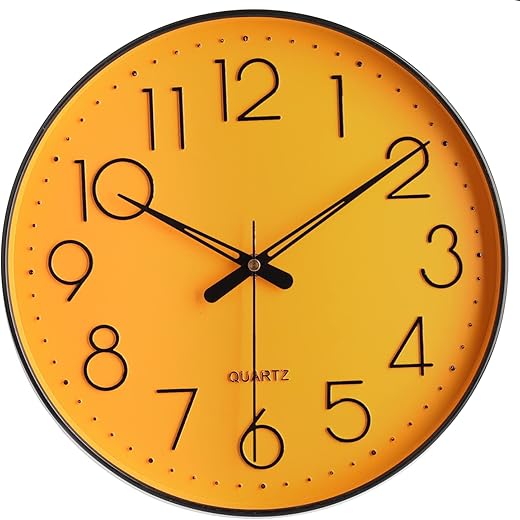 Wall Clock 12 Silent Non Ticking Arabic Numeral Clock Round Decorative Wall Clock for Office,Living Room, Bedroom, Kitchen (Battery Not Included) Yellow