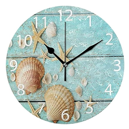 Wall Clock Beach Decor 12 Inch Coastal Nautical Ocean Clocks for Living Room, Silent Non Ticking Wall Clocks Battery Operated Decorative for Kitchen,Bedroom,Bathroom,Home - style:style1