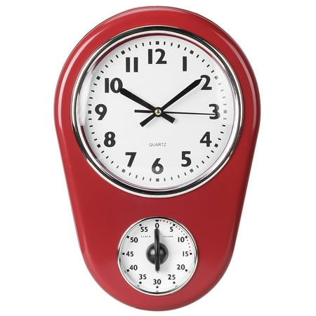 Wall Clock, Biuzi Vintage Wall Big Watch Hanging Clock Home Kitchen Timer Red