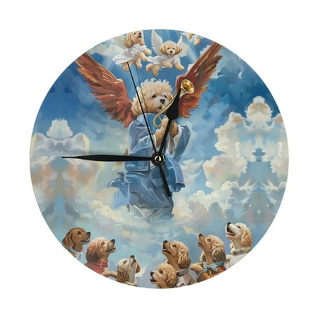 Wall Clocks Battery Operated, Dog Angel Ascension 9.8 Inch Silent Non Ticking Decorative Large Wall Clock, Wall Clock for Living Room Bathroom Kitchen Bedroom Wall Decor