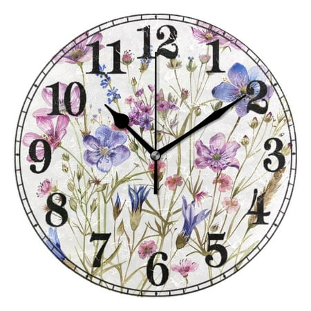 Watercolor Wildflower Silent Wall Clock 10 Non-Ticking Battery Clock