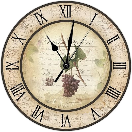 Wine Cellar Wooden Wall Clock Retro French Kitchen Decor Relax and Unwine Large Wall Clocks Battery Operated 15 Inch Non-Ticking Ancient Wall Decor Home Decor for Office School Bathroom