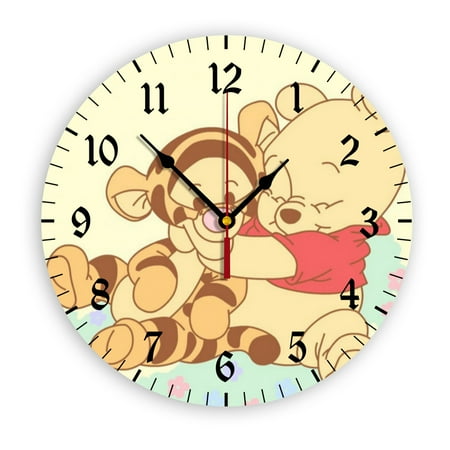 Winnie The Pooh Cartoon Wall Clock with Clear Glass Dial Silent and Non-Ticking, Suitable for Bedroom, Office, School, Home and Living Room as a Gift Or Decoration, Large Size 12 Inches