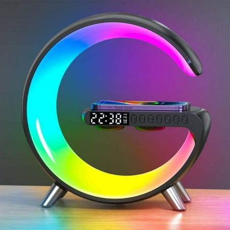 Wireless Charger Atmosphere Lamp, 2023 New Intelligent LED Table Lamp, Bluetooth Speaker, Dimmable Night Light Touch Lamp Alarm Clock with Music Sync, App Control for Bedroom Home Decor