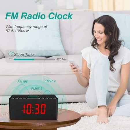 Wooden Digital Alarm Clock Fm Radio,Fast Wireless Charger Station For Iphone/Samsun[251]