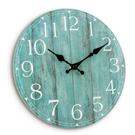 Wrvxzio Wall Clock for Country Farmhouse Kitchen, Retro Battery Operated Silent Non-Ticking Decorative for Home Bathroom Bedroom Living Room (10 Inch, Blue)