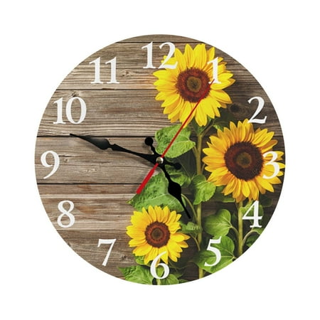 XEOVHV 12 Inch Beautiful Sunflower Wall Clock, Vintage Country Floral Silent Non Ticking Clocks, Wooden Round Easy to Read Wall Clock for Kitchen/Living Room/Bedroom/Bathroom